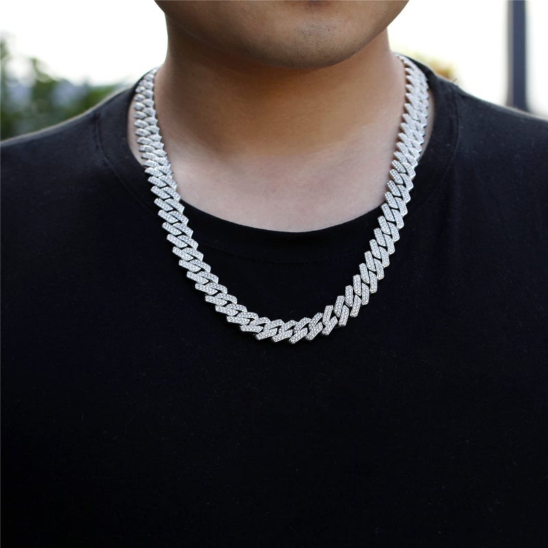 Saintda Mens Cuban Link Chain Iced Out Silver Miami Cuban Necklace Bling Diamond Chain Hip Hop Jewelry with Gift Box for Women (Silver-13.5mm 20inch) - Image 2